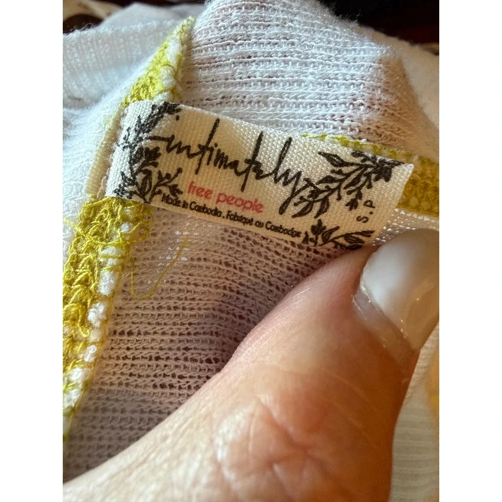 Free People Out of This World Bodysuit Women Small Ivory Yellow Ribbed Knit Boho
